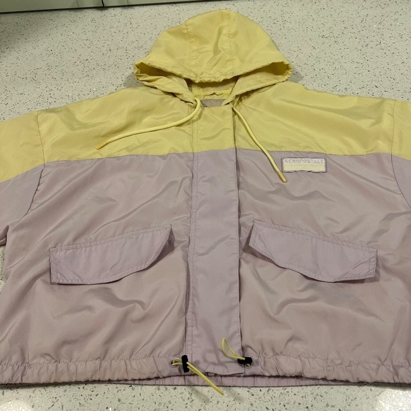 AEROPOSTALE Crop Large Women's Rain or Windbreaker Jacket Light Purple & Yellow - Picture 4 of 9